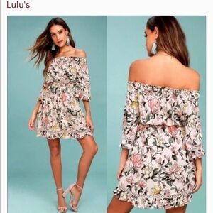 Lulu’s floral Summer dress off the shoulder Sz L Beach wedding